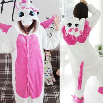 Flanelė Moterys Vyrai Gyvūnų vienaragis Pižama Nustatyti Kigurumi Suaugusiųjų onesies vienaragis Panda Dygsnio Cosplay Žiemą Šiltas Gobtuvu Sleepwear