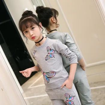 Karšto Baby Girl Rinkinių Drabužių 2020 M. Rudenį korėjos Medvilnės Versija Apvalios Kaklo, ilgomis rankovėmis Megztinis + Kelnės Dviejų dalių 3-13Y