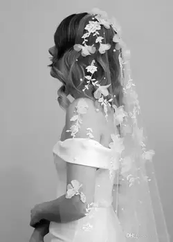Vienas Sluoksnis Perlas Vestuvių Vualiai 3D Gėlių Nėrinių Appliqued Vestuviniai Aksesuarai 3M Paprasta Šydas, Už Nuotaka Užsakymą