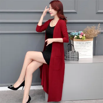 LEDEDAZ 2020 m. Moteris Elegantiškas Ilgas Džemperis Cardigan Viršūnes Pocket Plus Size Megzti Megztinis Plonas Striukės Paltai Pavasarį, Rudenį, Žiemą