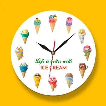 Gyvenimas yra geriau su ledais Laikrodis Gražių Animacinių filmų Ledų Dizaino Pudingo Desertas Parduotuvė Virtuvės Dekoro Sieninis Laikrodis