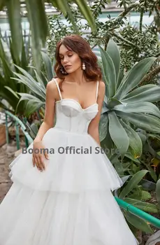 Booma Spagečiai Dirželiai Paplūdimys Vestuvių Suknelės Baltos Pakopų Dot Tiulio Duobute Nuotakos Suknelė Nėrinių Princesė Šalis Suknelės 2020 Naujas