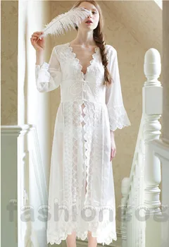 Baltos Spalvos Nėriniais, Šifono Sleepwear Moterų Princesė Dizaino Seksualus Ilgą Pižamą Skraiste Romantiška Nightgowns Dresss Vestidos De Festa