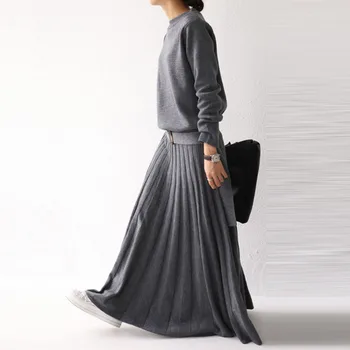 2021 Moterų Ilgos Suknelės Elegantiškas Biuras Ponios Megztinis Aukšta Juosmens Linija Korėjos Priežastinis Retro Suknelės Preppy Vestidos Juoda
