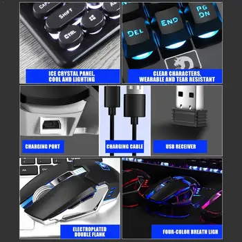 Belaidžio Įkrovimo šviesos Žaidimas Klaviatūra Žaidimų klaviatūra, Žaidimų USB 104 Keycaps Su RGB Apšvietimu PC laptop Tablet