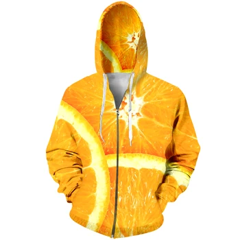 Mados Vaisių Užtrauktukas Hoodies Vyrų Hoodie Palaidinės Ananasų, Apelsinų 3D Spausdinimo Unisex Hip-Hop Streetwear Gobtuvu, Užtrauktukas Kailis