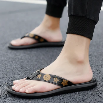 2020 Metų Vasaros Lauko Avalynė Vyrams, Šlepetės Natūralios Odos Paplūdimio Šlepetės Mens Flip Flop Sandalai Vyras Batai Vyrų Fifo Slipers