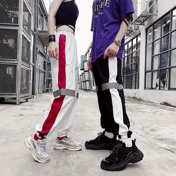 Naujas Moterų Hip-Hop Aukšto Juosmens Haremo Kelnės Moterims, Vyrams Slim atspindi šviesą Kelnes Hip-Hop Sweetwear Kelnių