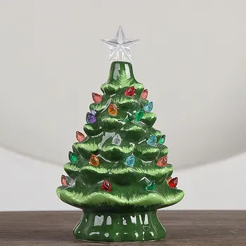 3 Dydžių Naujųjų Metų Belaidžiu Apšviesta Keramikos Kalėdų Eglutė Kalėdų Stalo Dekoravimas Mini Lemputės
