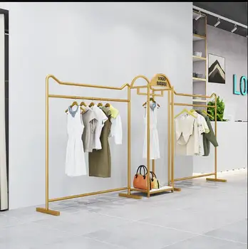 Vitrina rack high-end drabužių parduotuvė Paprastas aukso suknelė parduotuvė ketaus stovas grindų kabinti drabužius stovo