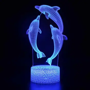 3D Stereo Delfinų Naktį LED Lemputė USB Dekoratyvinis Atmosfera Lempa 7 Spalvų Keitimas staliukas Lempos Touch Pereiti į Nakties Žibintas