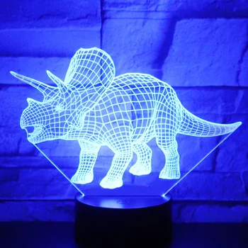 3D LED Nakties Šviesos Dinozaurų Triceratopsas Paleisti su 7 Spalvų Šviesos Namų Puošybai Lempos Nuostabi Vizualizacijos Optinis