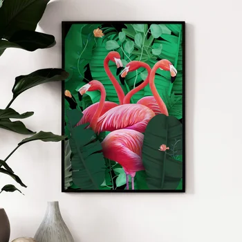 Animacinių Filmų Gėlių Flamingo Žaliųjų Augalų Šiaurės Plakatai Ir Spausdina Sienos Meno Tapybos Drobės Sienos Nuotraukas Kūdikių Vaikai Kambario Dekoro