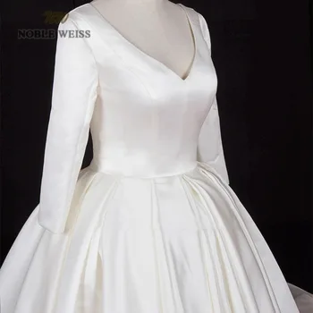 KILNUS WEISS Užsakymą Satino Kamuolys Suknelė Vestuvių Naujos Vestuvinės Suknelės Su Rankovėmis, Baltos spalvos Dramblio kaulo Nuotakos Suknelė