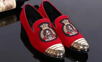 Nauja Stiliaus Metalinių kojų su raudona rankų darbas siuvinėjimo Rūkymas Šlepetė Vyrų grupė ir vestuvių Juostas batai