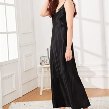 Moteris Nightgowns Sleepshirts Gryna spalva šilko imitacijos diržas super ilgas nightdress ponios nėriniai seksualus Nightdress SJ012