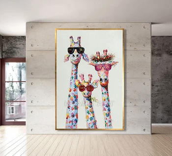 Mielas Žirafa Šeimos Tapybos Rankomis dažyti Aukštos Kokybės Modernių Žirafa Storis Aliejaus Tapybai skirti Dekoro Gyvūnų Sienų Tapyba